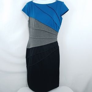 LONDON TIMES Womens Dress Size 8 Black Gray Blue